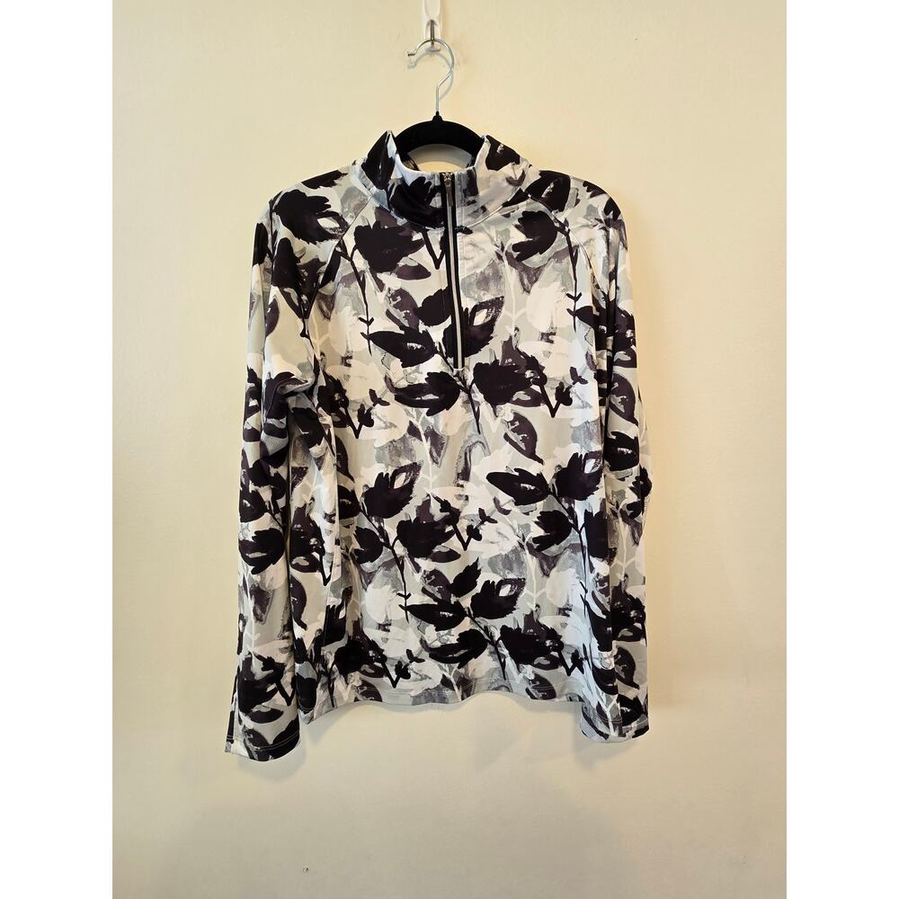Lady Hagen Floral Patterned Long Sleeve Collared Quarter Zip Size Large
